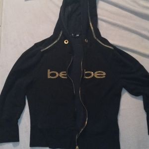 BEBE Logo Velour Black Hoodie Jacket (S)